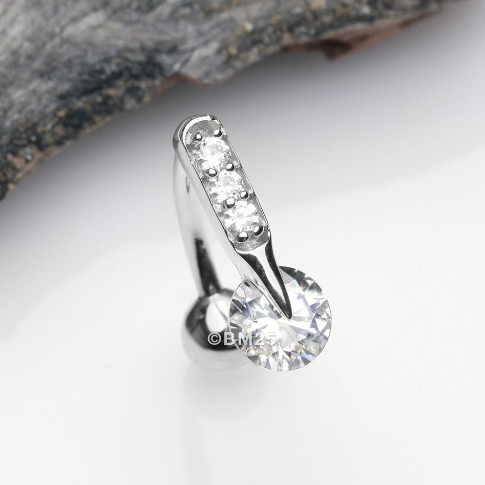 14 Karat White Gold Luscious Sparkle Bar Reverse Belly Button Ring
